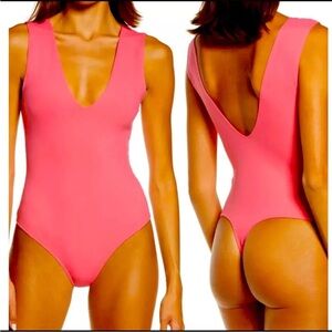 FREE PEOPLE INTIMATELY KEEP IT SLEEK PINKY RED THONG BODYSUIT SIZE MEDIUM